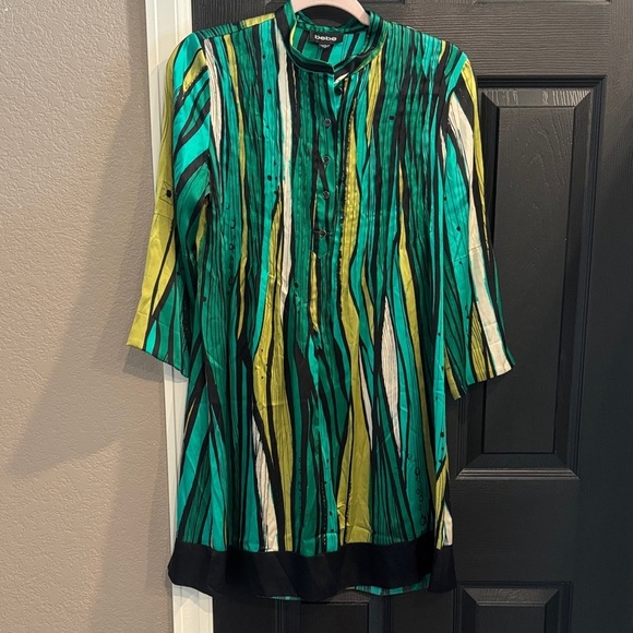 bebe Green and Yellow Striped blouse - Picture 1 of 5